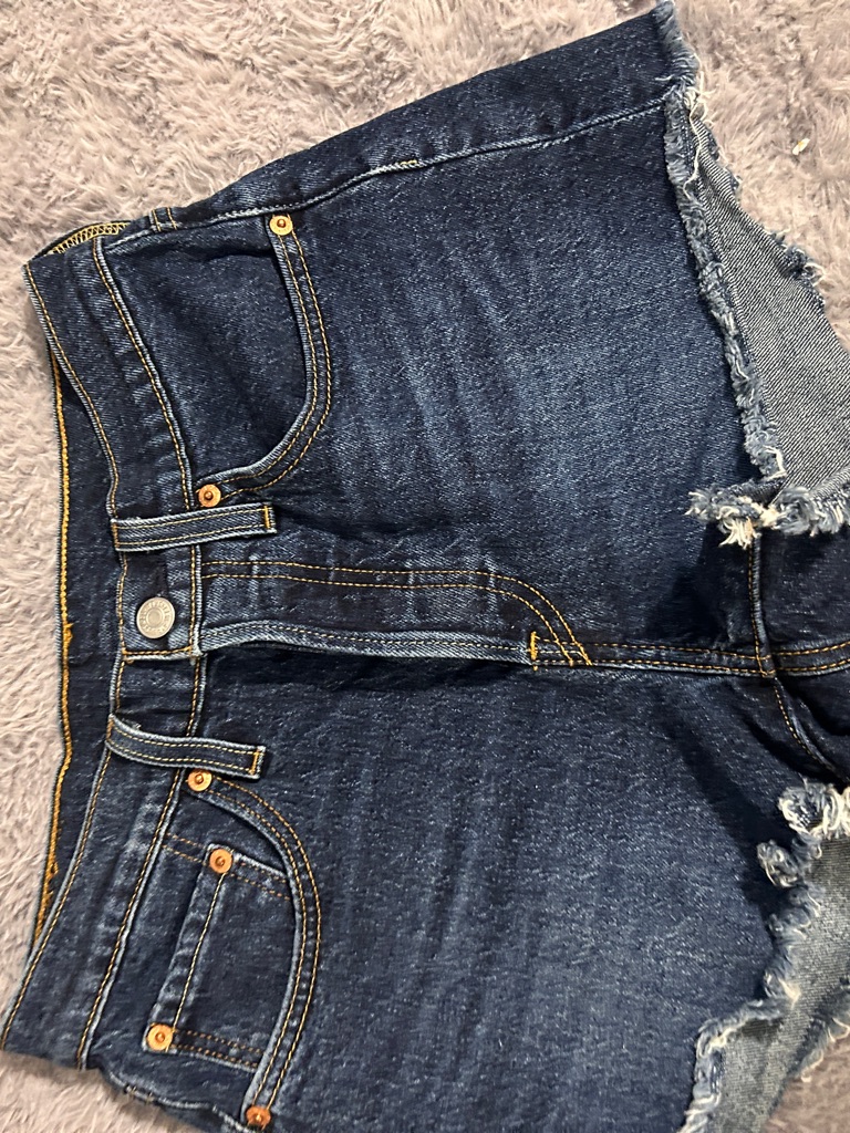 Levi's Dark Blue Denim Cutoff Shorts With Frayed Hem